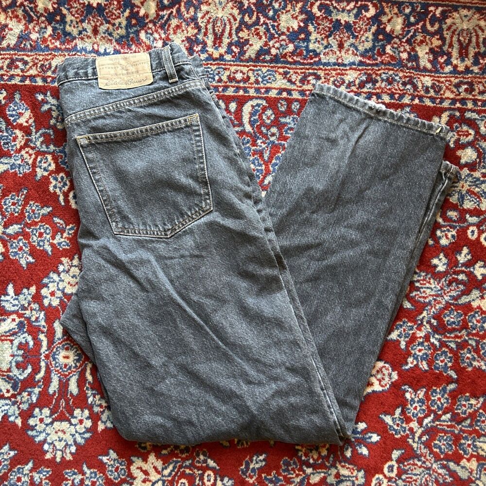 Vintage Eddie Bauer Jeans Mens 34x34 Black Loose Fit Cotton 5 Pocket